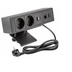 Pagarinātājs taisnstūra BAR, 2xSCHUKO, 1xUSB, 1xTYPE-C, 1xLAN, 1xHDMI, kabelis ar spraudni 1,5m, melns AE-GM2SBAR-20 GTV