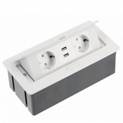 Galda pagarinātājs SOFT 2 x SCHUKO ligzdas, 2 x USB 2.1A, ar kabeli, alumīnijs, balts AE-PBSUC2GS-10 GTV