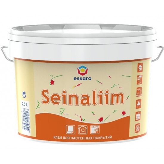 Eskaro Seinaliim Līme uz ūdens bāzes smagu un vieglu sienu segumu līmēšanai sausās telpās, balta, 2.5L