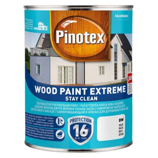 Pinotex Wood Paint Extreme Pašattīroša krāsa koka fasādēm, pusmatēta BW 1L