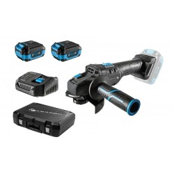 Komplekts Akumulatora bezsuku leņķa slīpmašīna 125 mm 18V + 2 akumulatori 4Ah + uzlādes stacija 4A + koferis