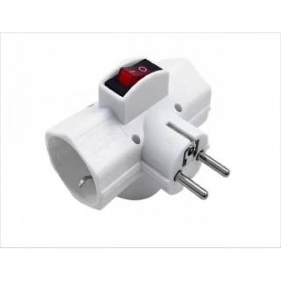 Adapteris 250V~16A 3x16A ar slēdzi. Bērnu aizsardzība, balts Adapteris 250V~16A 3x16A ar slēdzi. Bērnu aizsardzība, balts