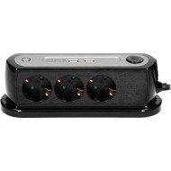 Galddatora strāvas sloksne, Schuko ar pārsprieguma aizsardzību un 2xUSB lādētāju, centrālais slēdzis, 3x2P+E ligzdas, kabeļa garums 1,4m