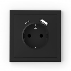 043-619 ADRIA розетка Schuko с USB A+C, 16A, 250V, чёрная