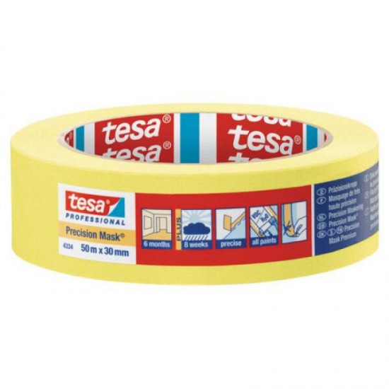 Tesa 4334 Precision Mask Krāsotāju lente iekšdarbiem, dzeltena, 30mm x 50m