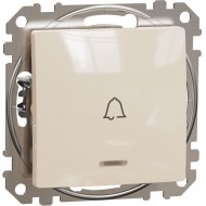 Zvanu poga 10A bēšs ar zilu indikatorlampiņu un zvana simbolu Sedna Design