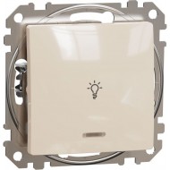 Звонковая кнопка 10A бежевая с синей подсветкой с символом лампочки Sedna Design