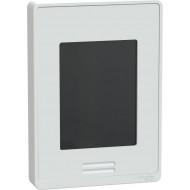 Līnijas sprieguma ventilatora spoles telpas kontrolieris: BACnet MS/TP, RH sensors un vadība, balts korpuss/Fascia
