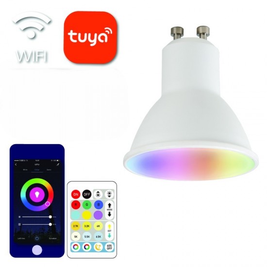 SMART LED spuldze AR TĀLVADĪBAS TUYA WIFI GU10 5W