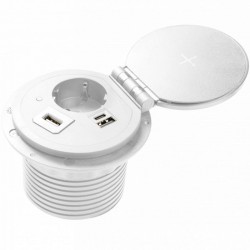 Galda pagarinātājs CHARGER PLUS, 1 SCHUCKO ligzda, USB A+C, induktīvā uzlāde, (maināms USB-A, HDMI, RJ45), kabelis 1,5m, balts AE-BPW1SACP-10 GTV