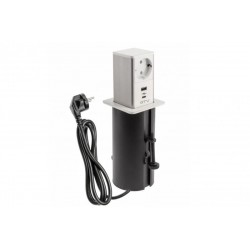 Pagarināms, ievelkams kvadrātveida TOWER, 1xSCHUKO, 1xUSB, 1xTYPE-C, kabelis ar spraudni 1,5 m, inox/balts AE-GMW1STOW-20 GTV