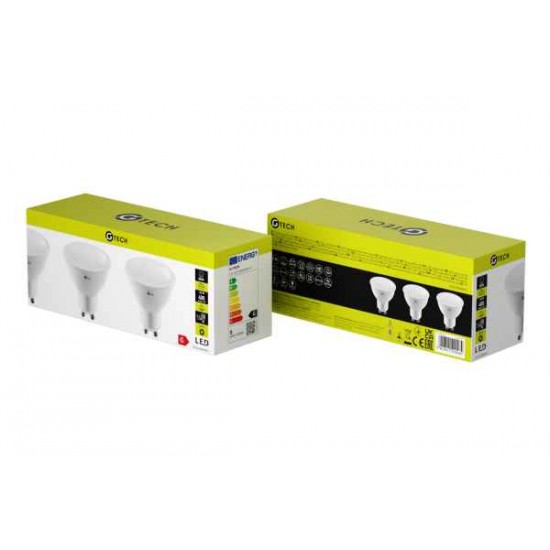 G-TECH LED spuldze 3 gab, A-G, GU10, 3000K, 5.0W, AC220-240V, 120°, 400lm, 54mA GT-GU10WW5W-3 GTV