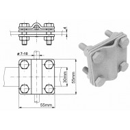 Šķērssavienotājs ar papildu plāksni Rd8-10mm stieplei un 30x4mm sloksnei, St/Zn.  *der Rd8mm-Rd10mm stieplei. *der sloksnei, kuras maks. platums un biezums-30