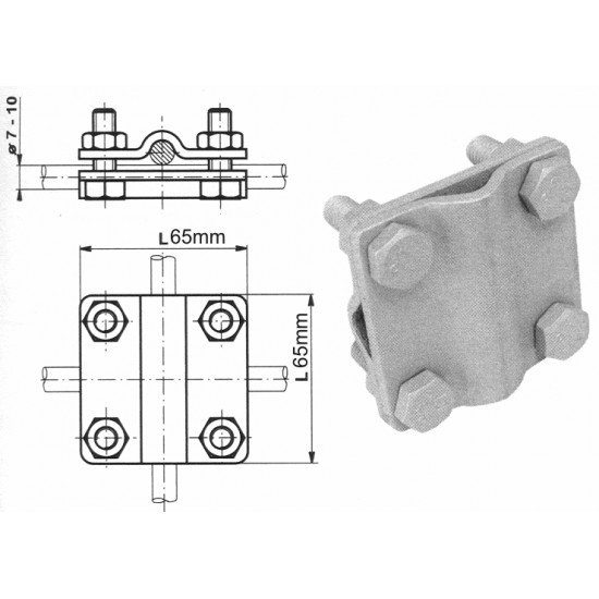 Šķērssavienotājs Rd8-10mm stieplei un 40x4mm sloksnei ar M10 vītni fiksēšanai, St/Zn