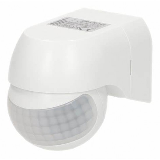 Mini PIR kustības sensors 180°, IP44, noteikšanas diapazons 180 grādi, 15m; aizsardzības pakāpe IP44; maks. slodze 800W; krāsa: balta