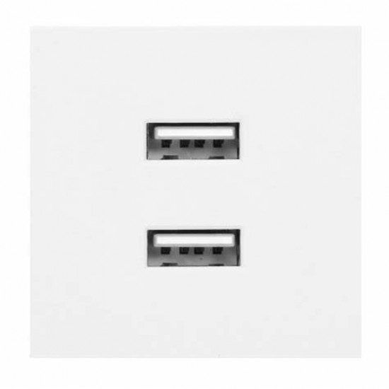 NOEN USB x2 - A+C tips, dubultā moduļu pieslēgvieta 45x45mm ar USB lādētāju, 2.1A 5VDC, balts