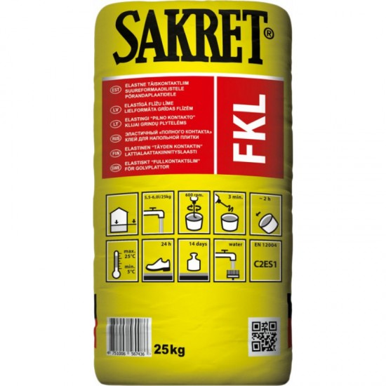 Sakret FKL Elastīgā flīžu līme lielformāta flīzēm (C2ES1), 25kg