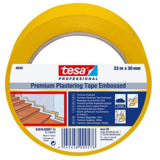 Tesa Premium Plasterig Tape apmetēju lente ārdarbiem, UV (6.ned.), dzeltena, 50mm x 33m