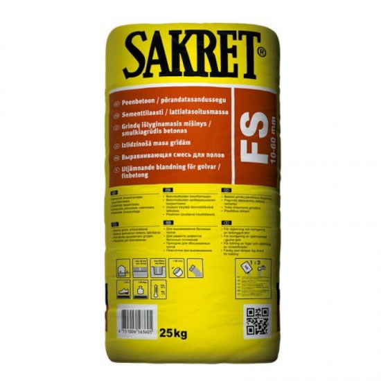 Sakret FS izlīdzinošā masa grīdām (10-60mm), 25kg