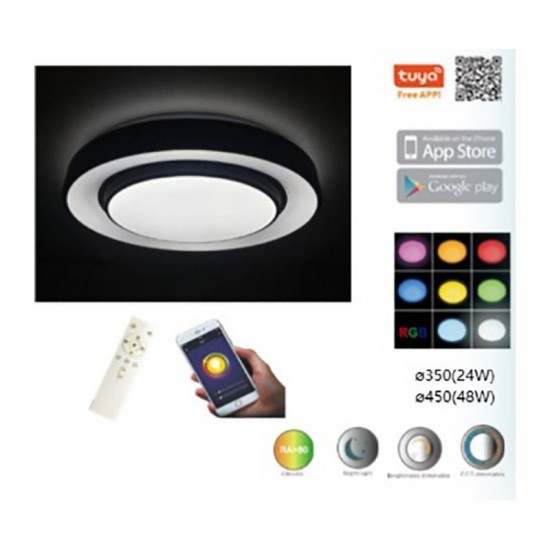 LED griestu dimējams gaismeklis ar pulti, 48W, 5200Lm, 3000- 6500K , D480*H75 