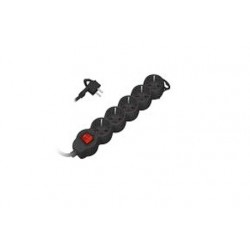 Pagarinātājs H05VV-F 3G1.5mm2, 3M, melns, ar bērnu aizsardzību, ar slēdzi, Ligzda: 5 veidi, melna