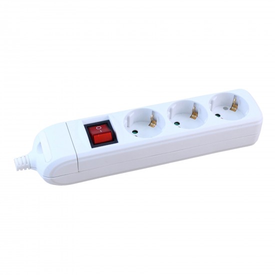 3 kontaktu pagarinātājs ar slēdzi H05VV-F 3G1.5mm2, 3M balts 3 kontaktu pagarinātājs ar slēdzi H05VV-F 3G1.5mm2, 3M balts