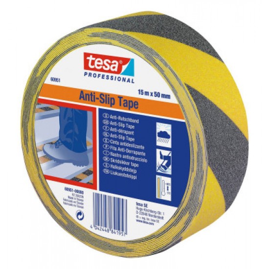 Tesa Anti-Slip Pretslīdes lente melna/dzeltena, 50mm,15m