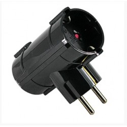 Divpusēja kontaktdakša ar zemējuma kontaktu 10/16A 250V~ Maks. 3500W. Ar bērnu aizsardzību, melna
