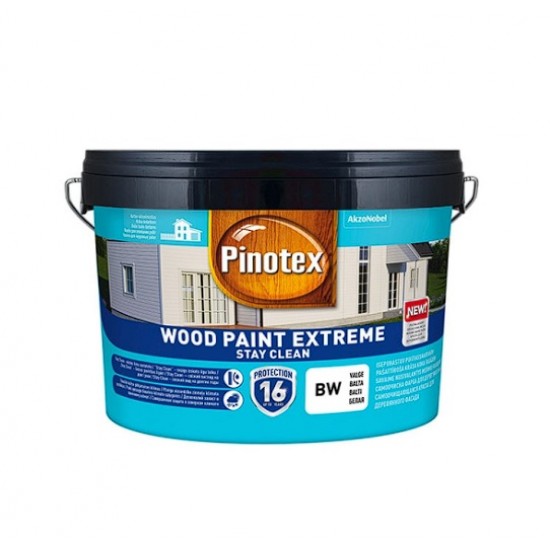 Pinotex Wood Paint Extreme Pašattīroša krāsa koka fasādēm, pusmatēta BW 2.5L