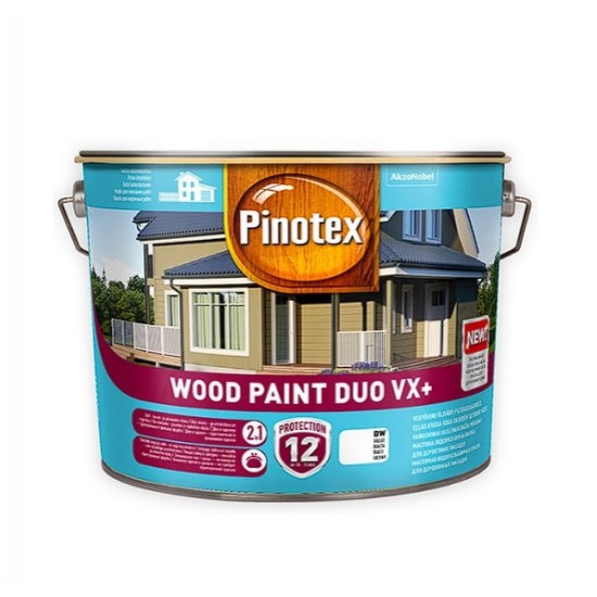 Pinotex Wood Paint Duo VX+ Ūdens bāzes eļļas krāsa koka fasādēm, pusmatēta BW 10L